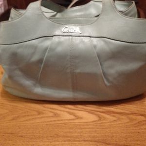 COACH Pale AQUA LEATHER 3 partition Satchel style Handbag